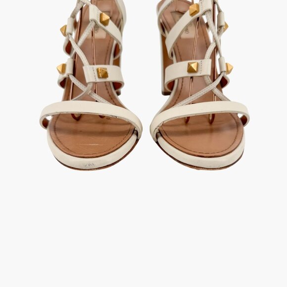 Valentino Garavani Rockstud White Lace Up Gladiator Sandals Heels Size 38 US 8 - Picture 5 of 16